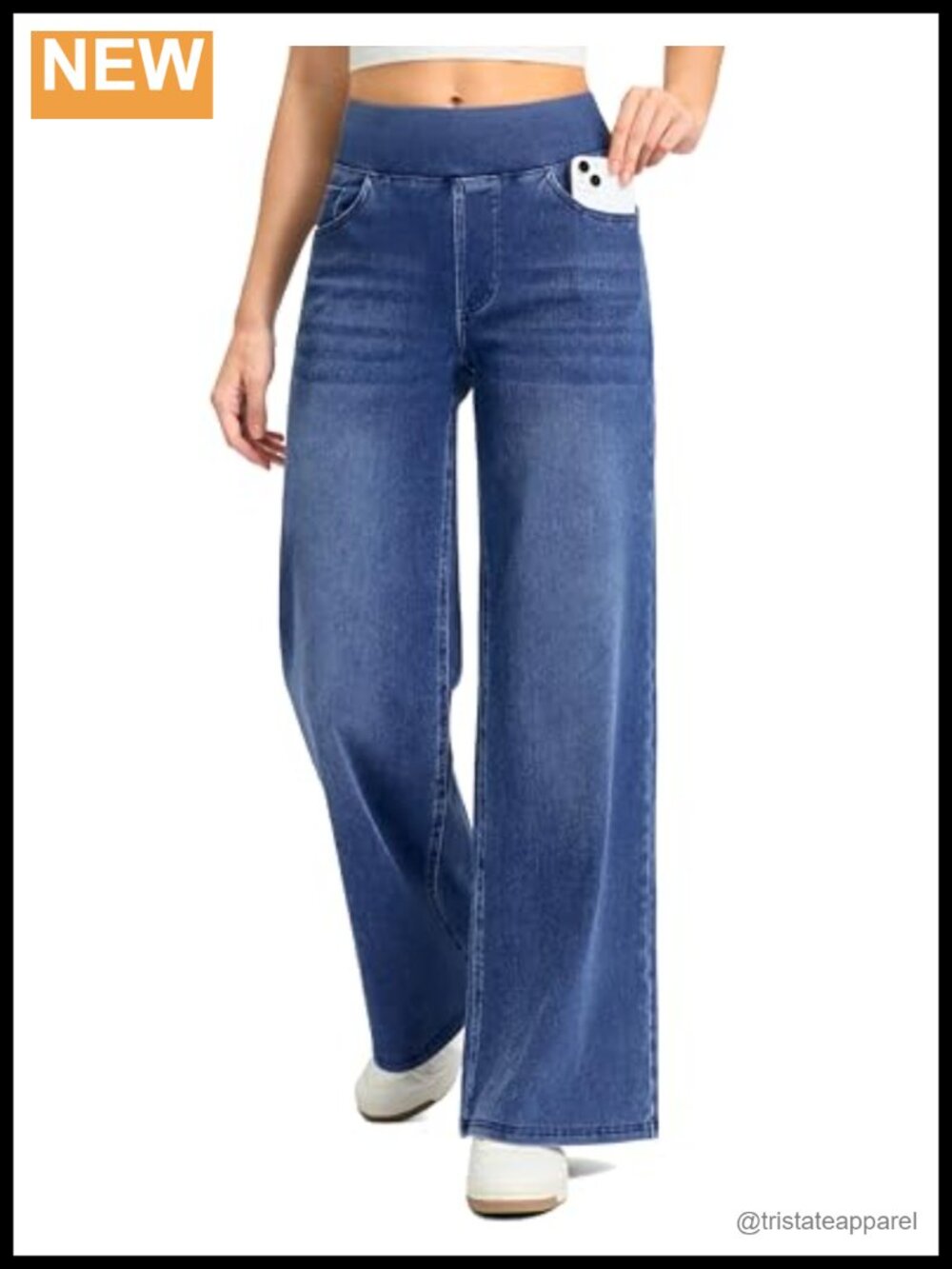 Wide Leg High Waisted Pull On Stretchy Jeans Stretchy Denim Pants
